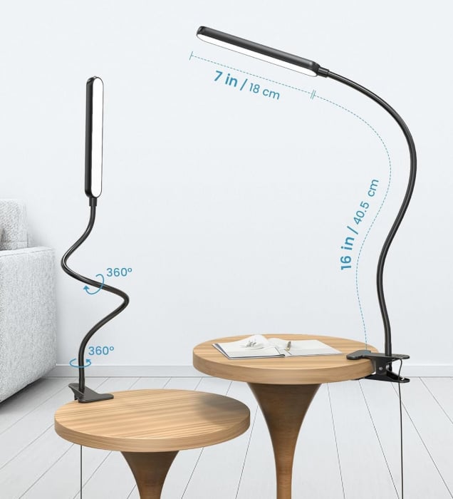 Lampa de citit 38 LED-uri cu prindere clema, 5 culori lumina, intensitate reglabila, telecomanda [6]