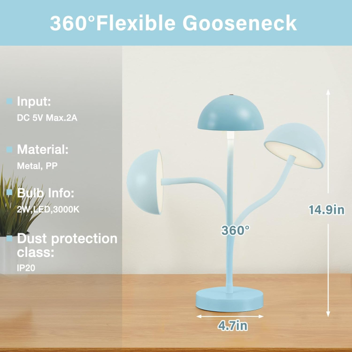 Lampa de masa LED reincarcabila, picior flexibil, comenzi tactile, 3 moduri lumina [5]