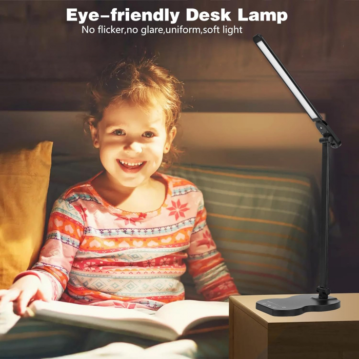 Lampa de birou LED cu control tactil, intensitate reglabilă, funcție de încărcare USB, 5 moduri de culoare și 10 niveluri de luminozitate, temporizator de 45 de minute [6]