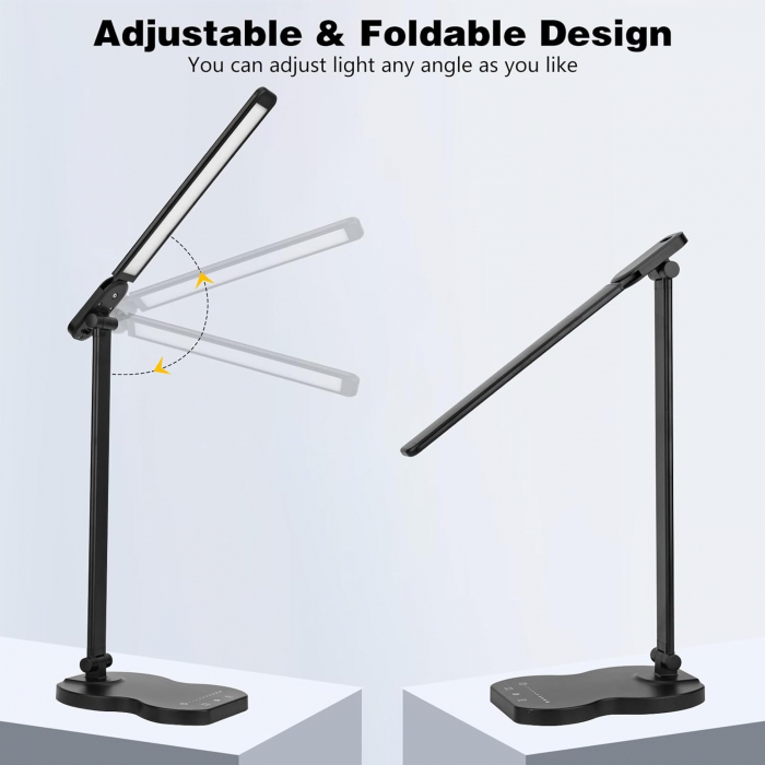 Lampa de birou LED cu control tactil, intensitate reglabilă, funcție de încărcare USB, 5 moduri de culoare și 10 niveluri de luminozitate, temporizator de 45 de minute [4]