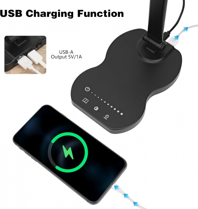 Lampa de birou LED cu control tactil, intensitate reglabilă, funcție de încărcare USB, 5 moduri de culoare și 10 niveluri de luminozitate, temporizator de 45 de minute [3]