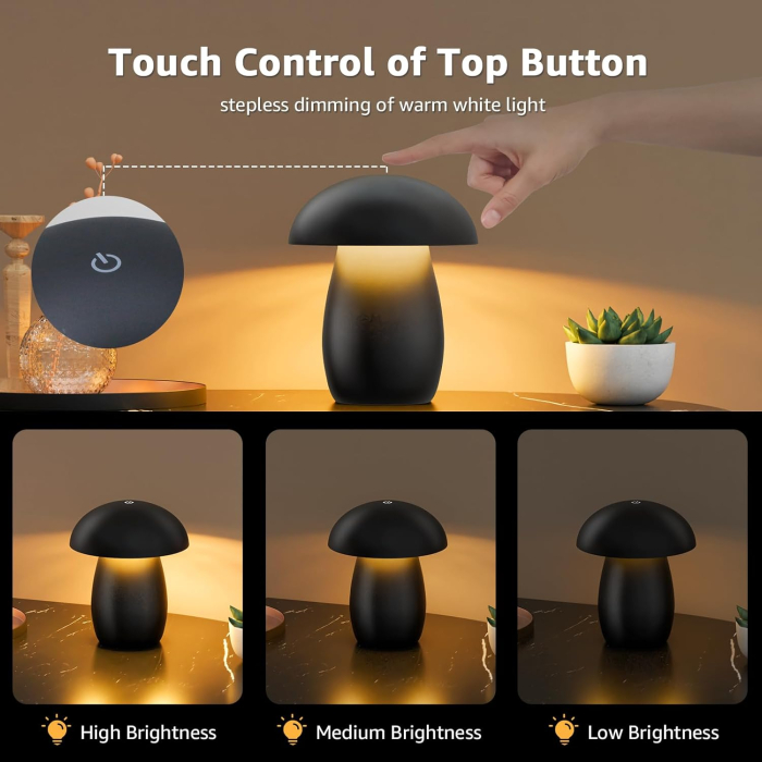 Lampa de masa ciuperca LED reincarcabila, intensitate reglabila, impermeabila, control tactil [3]