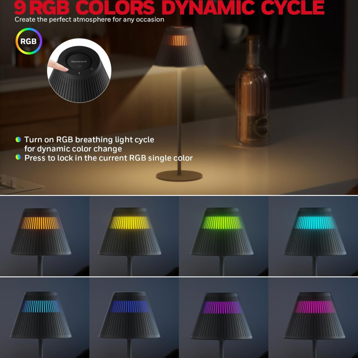 Lampa de masa LED reincarcabila, 4 culori, 9 RGB, metal, fără fir, 5200 mA [6]