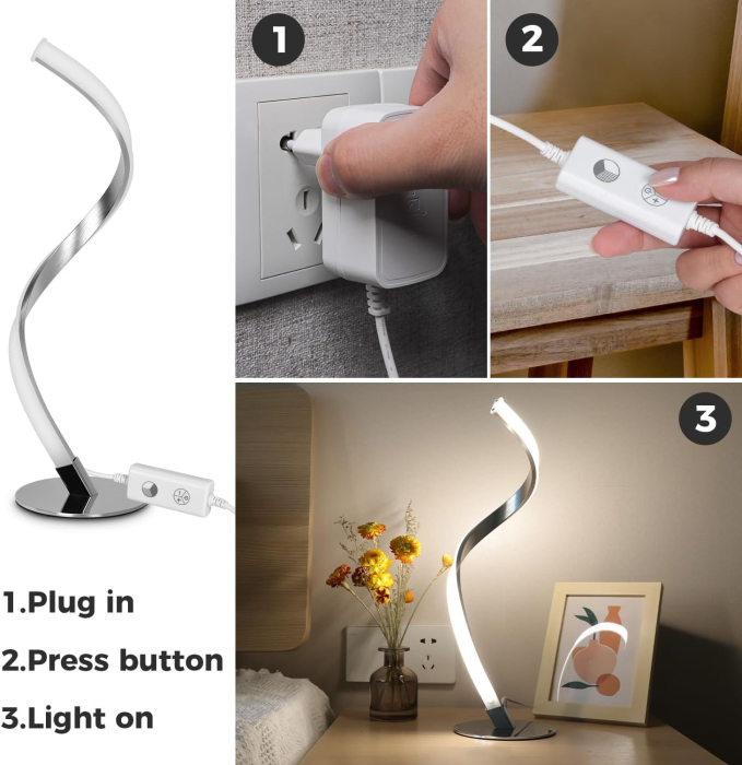 Lampă de masă spiralată LED, control tactil, reglare continuă a intensității luminii, set  2 buc [3]