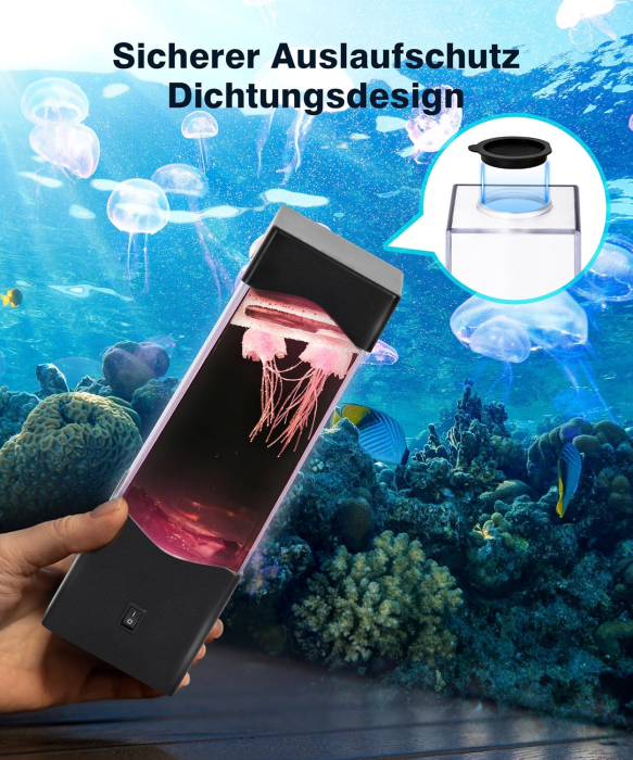 Lampă de masă ornamentala cu LED si model meduze colorate, 7x7x23 cm [6]