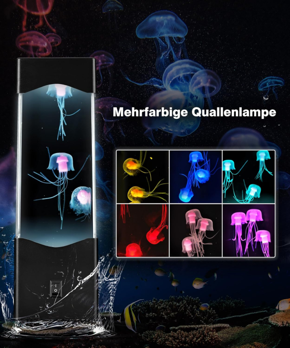 Lampă de masă ornamentala cu LED si model meduze colorate, 7x7x23 cm [2]