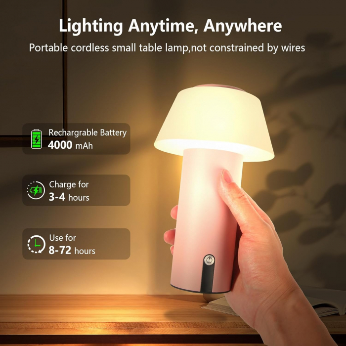 Lampă de masa LED fara fir, reincarcabila 4000mAh, ciuperca [2]