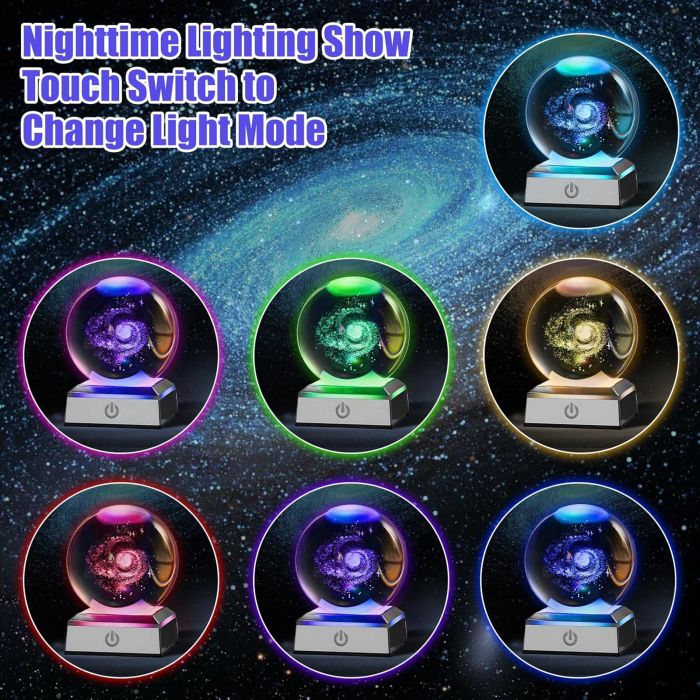 Lampa de veghe 3D Sferă de cristal galaxie Calea Lactee 8 cm [2]