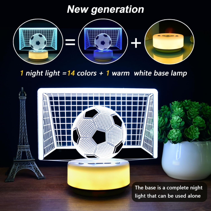 Lampa de veghe 3D Fotbal 14 culori, 5 nivele lumina, temporizator, telecomanda [8]