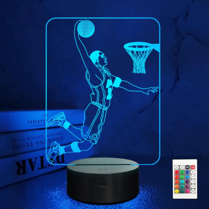 Lampa de veghe 3D Baschet, 16 culori, telecomanda, alimentare USB sau baterii [1]
