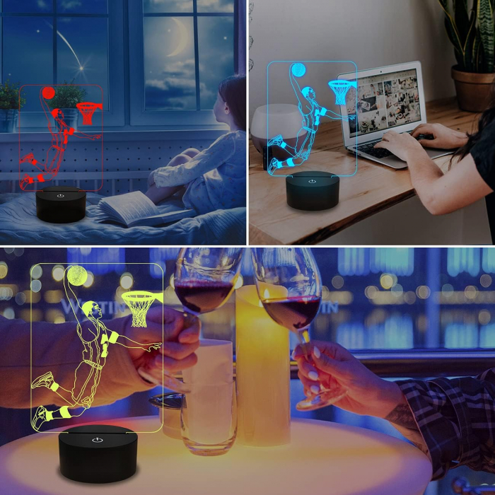 Lampa de veghe 3D Baschet, 16 culori, telecomanda, alimentare USB sau baterii [4]