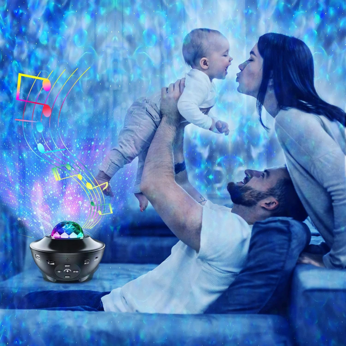 Proiector LED cu cer înstelat, cu valuri de apă rotative, cu telecomandă, player muzical cu Bluetooth [9]