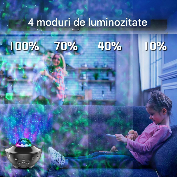 Proiector LED cu cer înstelat, cu valuri de apă rotative, cu telecomandă, player muzical cu Bluetooth [3]