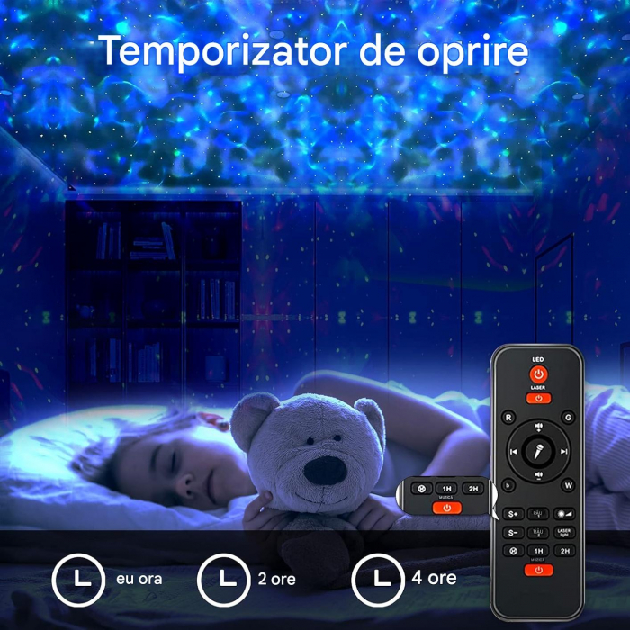 Proiector LED cu cer înstelat, cu valuri de apă rotative, cu telecomandă, player muzical cu Bluetooth [4]