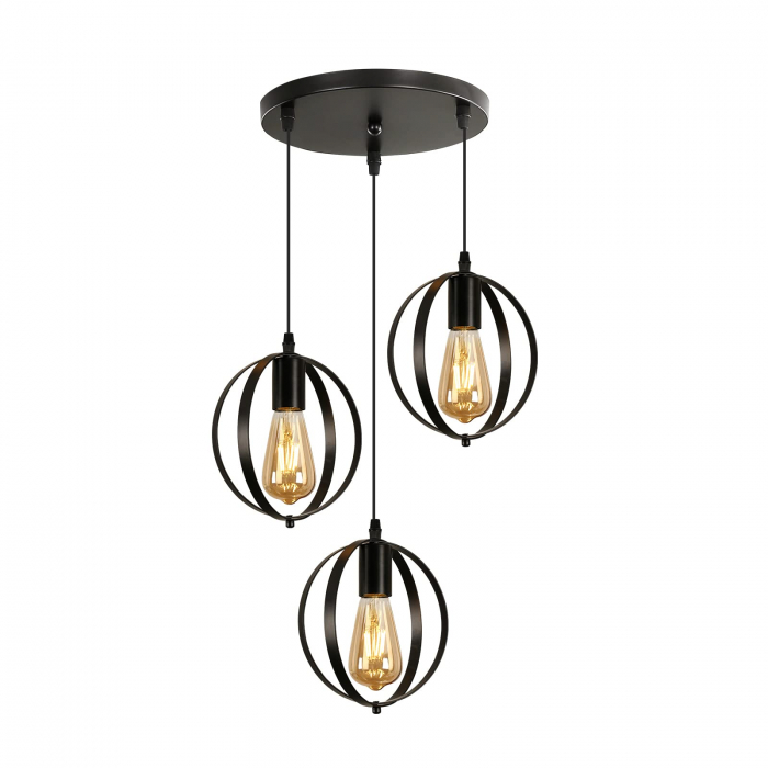 Lampa neagra, suspendata, din metal, cu 3 becuri E27 [1]