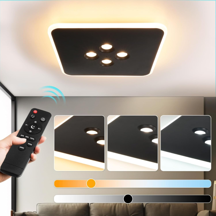 Lampa plafon LED 40W,intensitate reglabilă și telecomandă, pătrată neagră, 3000K-6500K [6]
