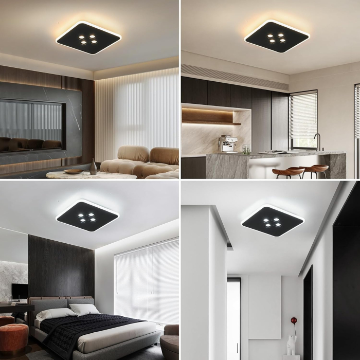 Lampa plafon LED 40W,intensitate reglabilă și telecomandă, pătrată neagră, 3000K-6500K [9]