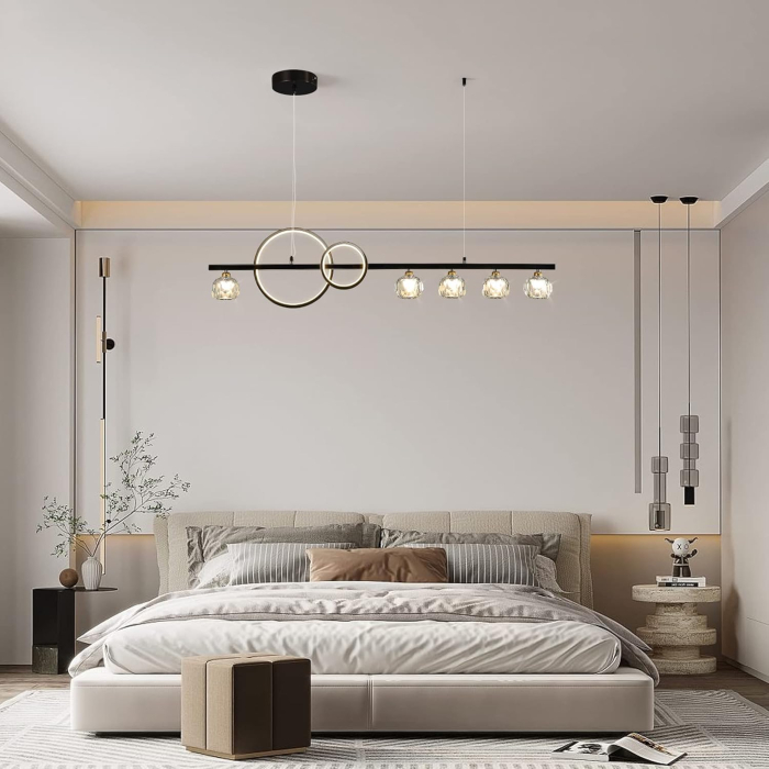 Lampa liniara de living cu 5 lumini si 2 cercuri LED negre 120cm 40W, 3 tipuri de lumina [7]