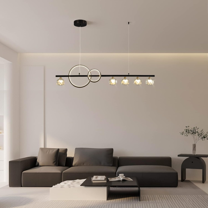 Lampa liniara de living cu 5 lumini si 2 cercuri LED negre 120cm 40W, 3 tipuri de lumina [2]