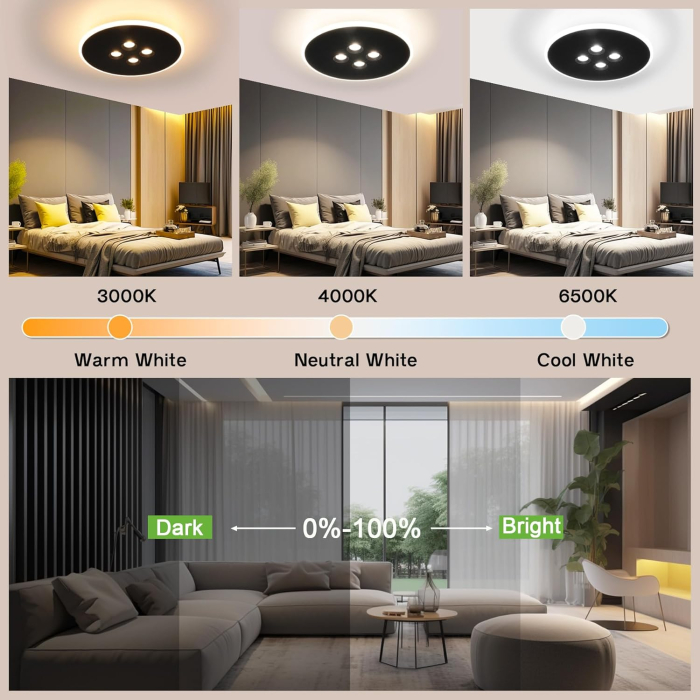 Lampa plafon LED 40W,intensitate reglabilă și telecomandă, rotunda 30cm, 3000K-6500K [3]