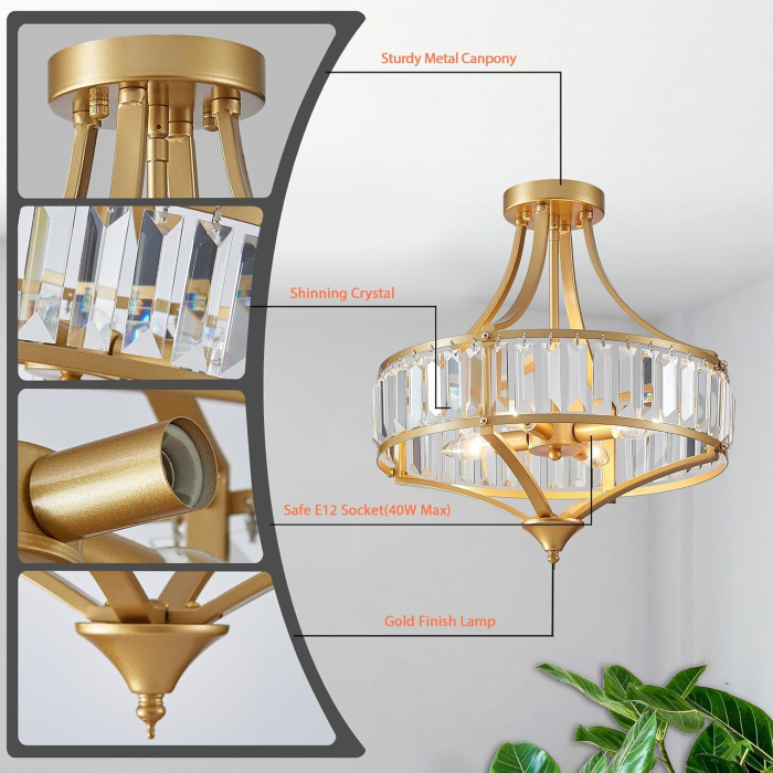 Plafonieră decorativa cu Cristale, 4 x E12, Max. 40W, Stil Elegant Vintage [6]