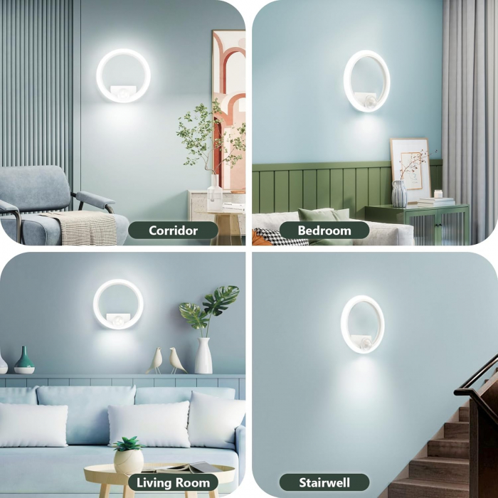 Lampa rotunda de perete din acril de 12W, 1080LM, cu 3 temperaturi de culoare (2700K-6500K) [5]