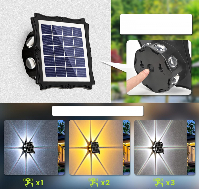 Lampă solară de perete, 3 moduri de iluminare, 8 LED-uri, set 2 bucati [3]