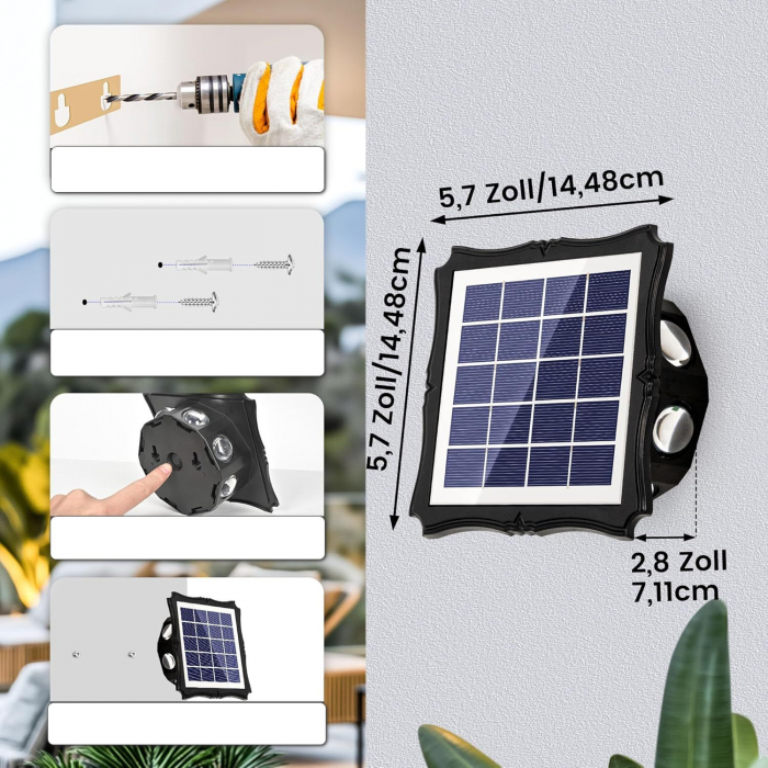 Lampă solară de perete, 3 moduri de iluminare, 8 LED-uri, set 2 bucati [6]