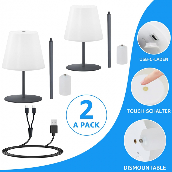 Lampi de masa de 9 x 9 x 17 cm, 7 culori RGB, incarcare USB, comanda tactila, set 2 bucati [5]