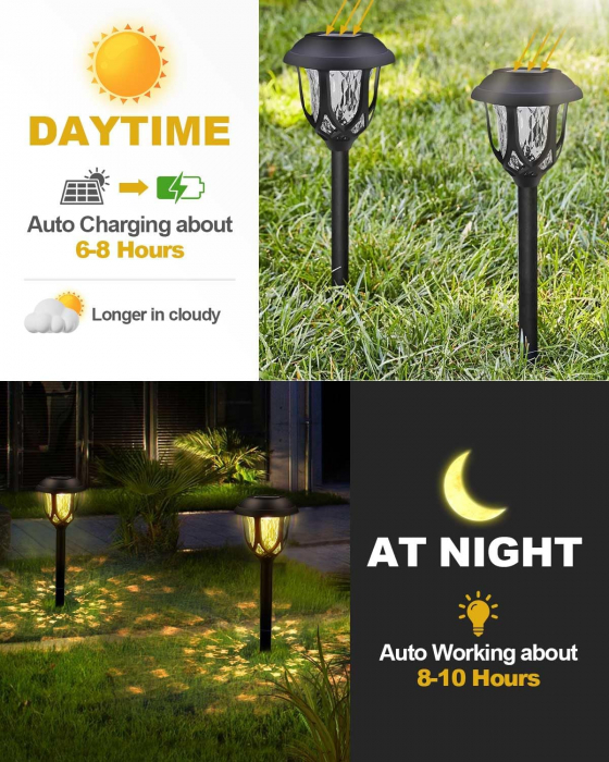 Lampi solare LED pentru gradina cu fixare in pamant, IP44, senzor lumina, lumina 8 ore, set 6 bucati [3]