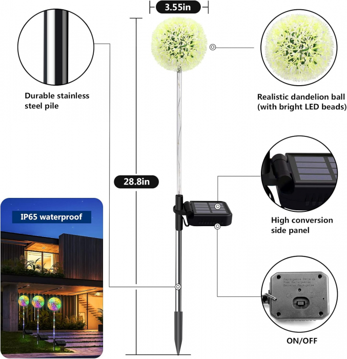 Lampi solare tip floare pentru gradina, cai de acces, impermeabile, de exterior set 4 Bucati [5]