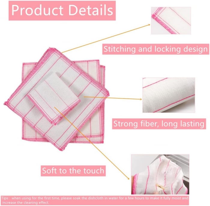 Lavete de lustruit din microfibră de sticlă 25 x 25 cm, set 10 bucati alb roz [5]
