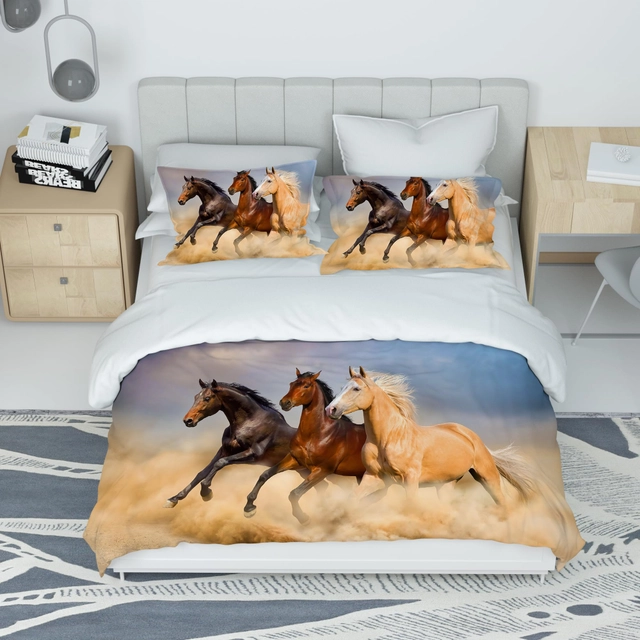 Lenjerie de pat cu cai din 3 piese, husa pilota 240x220 cm si 2 fete perini 50 x 75 [3]