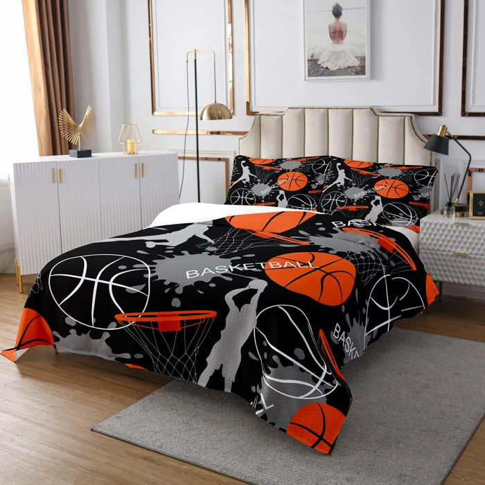 Lenjerie de pat cu model 3D baschet, husa pilota 240x220 cm, 2 fete perini 50x75 cm [3]