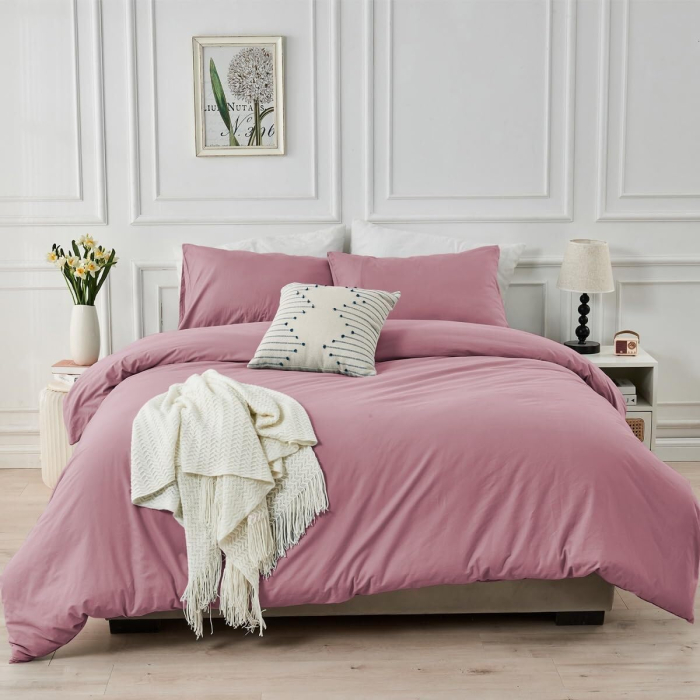 Lenjerie de pat roz 135x200  2 piese-1 husa pilota+ 1 husa perina 80x80 cm [4]