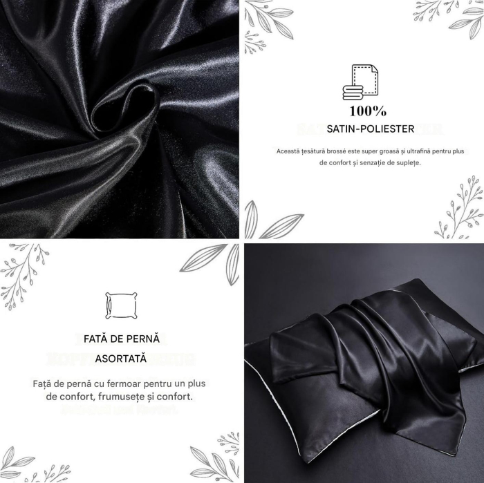 Lenjerie de pat din satin negru, husa pilota 220x240 cm, 2 fete perini 65x65 cm [5]
