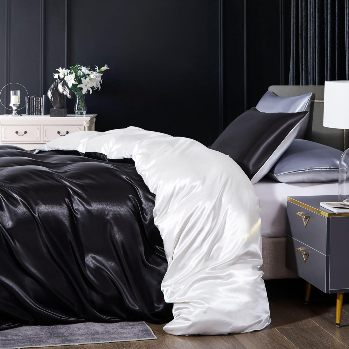 Lenjerie de pat din satin negru, husa pilota 220x240 cm, 2 fete perini 65x65 cm [7]
