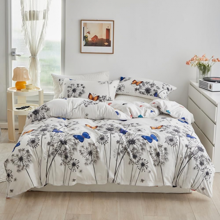 Lenjerie de pat cu model cu fluturi, husa pilota 220x240 cm, 2 fete perini 65x65 cm [1]