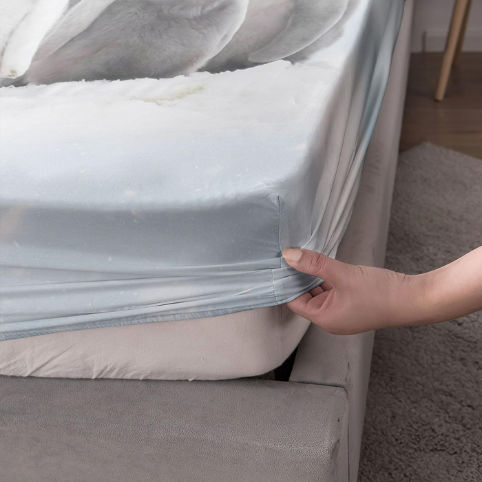 Lenjerie de pat cu model Pinguini, cearsaf saltea 160x200 cm si 2 fete perini 80x80 cm [3]