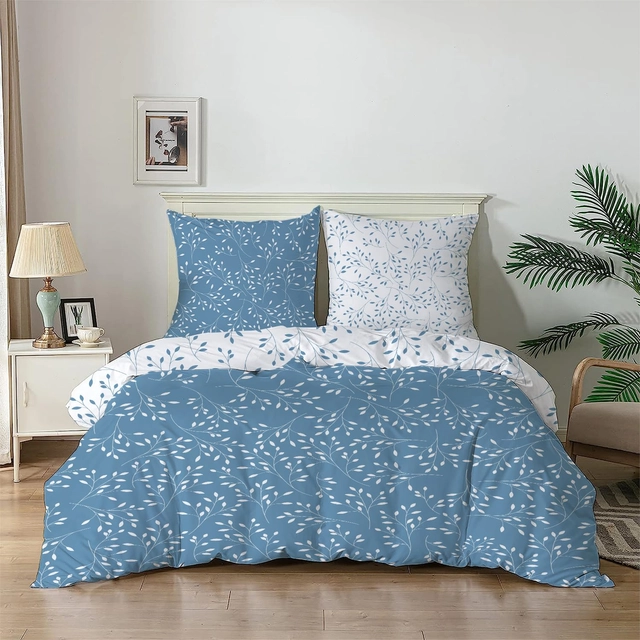 Lenjerie de pat cu uscare rapida 155x200  albastru cu model 3 piese-1 husa pilota+ 2 huse perini 80x80 cm [1]