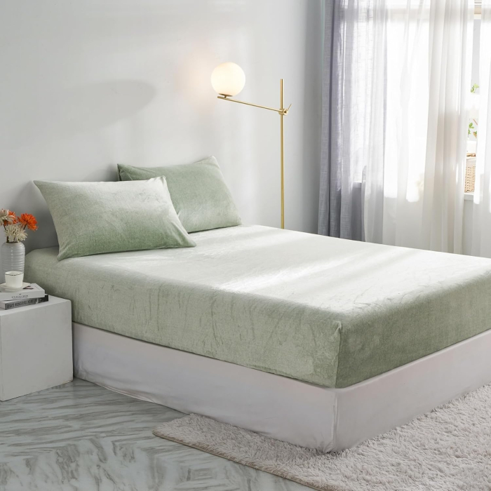 Cearsaf de pat din flanel verde deschis, cu fermoar, + inaltimea bazei 25-30 cm [3]