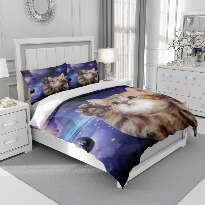 Lenjerie de pat din microfibra netedă, mătăsoasă, model pisici 200x200 cm+2 fete perini 65x65 [3]