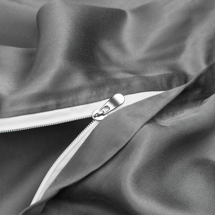 Lenjerie de pat din bambus, poliester, simplă, netedă, mătăsoasă, gri, pilota 220x240 cm cu 2 fete perini 65x65 cm [4]