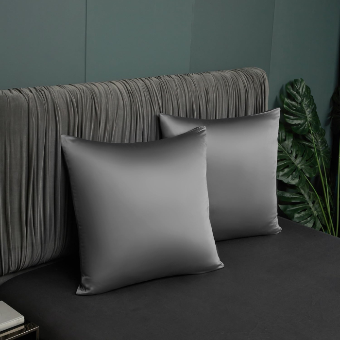 Lenjerie de pat din bambus, poliester, simplă, netedă, mătăsoasă, gri, pilota 220x240 cm cu 2 fete perini 65x65 cm [7]