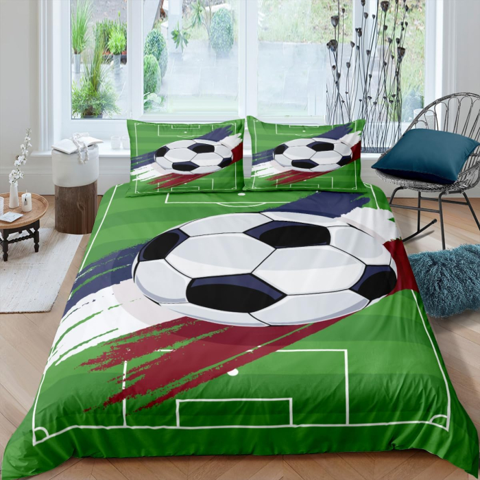 Lenjerie de pat model 3D fotbal, pilota 220x240 cm cu 2 fete perini 50x70 cm [2]