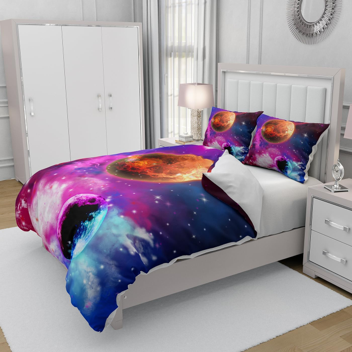 Lenjerie de pat model 3D planete, husa pilota 200x200 cm, 2 fete perini 50x75 cm [4]