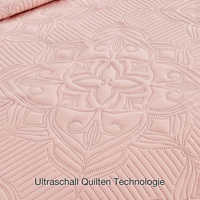 Cuvertura de pat 220x200 cm cu 2 fete perini 50x50, model floral roz [5]