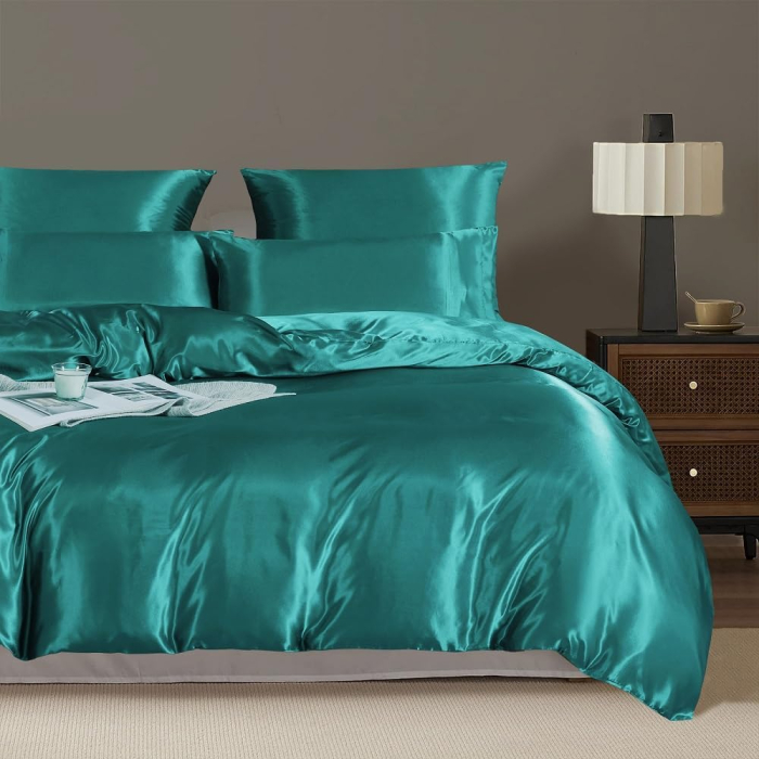 Lenjerie de pat din satin turcoaz, husa pilota 240x220 cm, 2 fete perini 65x65 cm [1]