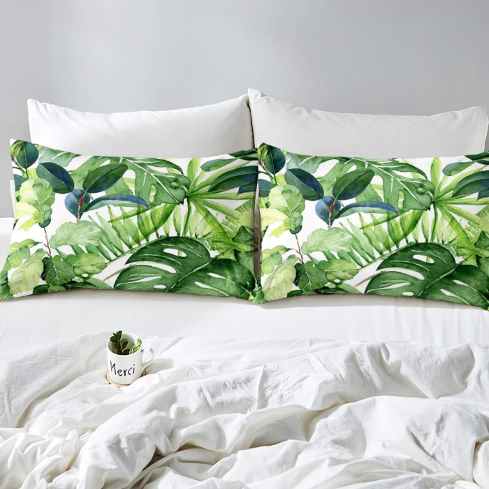 Lenjerie de pat frunze de palmier, husa pilota 200x200 cm, 2 fete perini 48x74 cm - Copie [2]