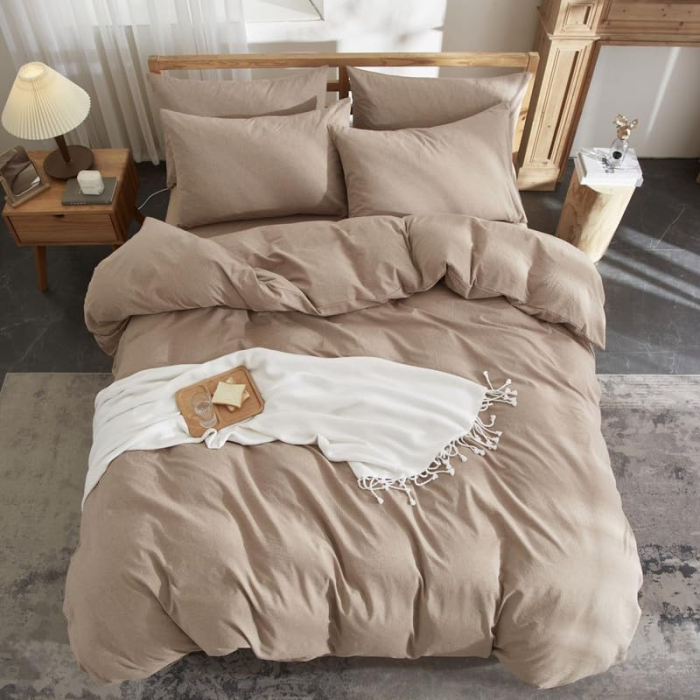 Lenjerie de pat 3 piese, husa pilota 240x220 cm, 2 fete perini 65x65 cm , kaki [3]